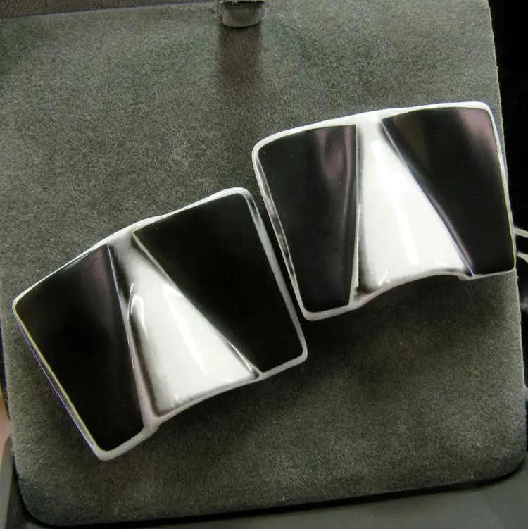 Fab Rosenthal Studio Line MCM Black White Porcelain Earrings Clip-On Germany Ex