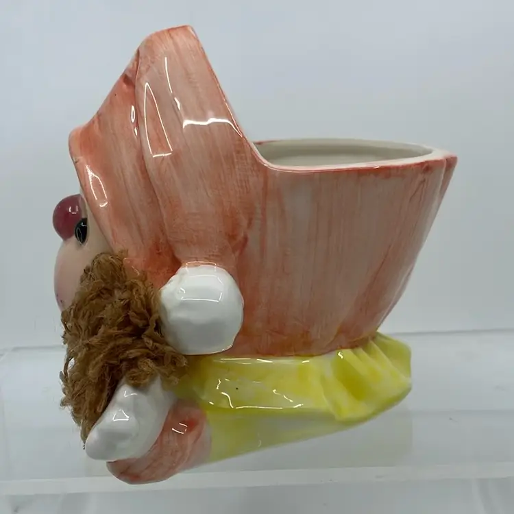 Vintage Nancy Pew JAPAN Ceramic Clown Girl Planter Yarn Hair