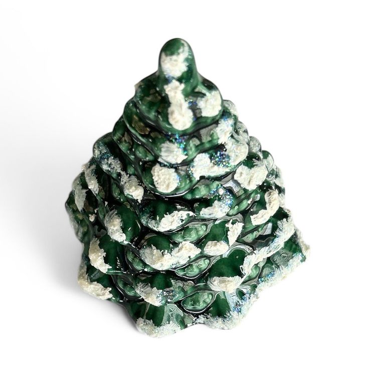 Vintage Green Glazed Snowy Ceramic Christmas Tree Figurine