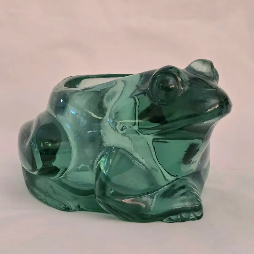 Frog Candle Holder Tea Light Indiana Glass Retro Flashed Green Glass on Clear Base