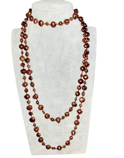 42" Long Baroque Pearl Necklace Ardent Chocolate Brown Hand Knotted