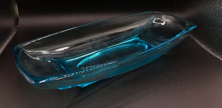 Hazel Atlas Capri Blue Rectangular Glass Trinket Dish Atomic 4.5 X 9"