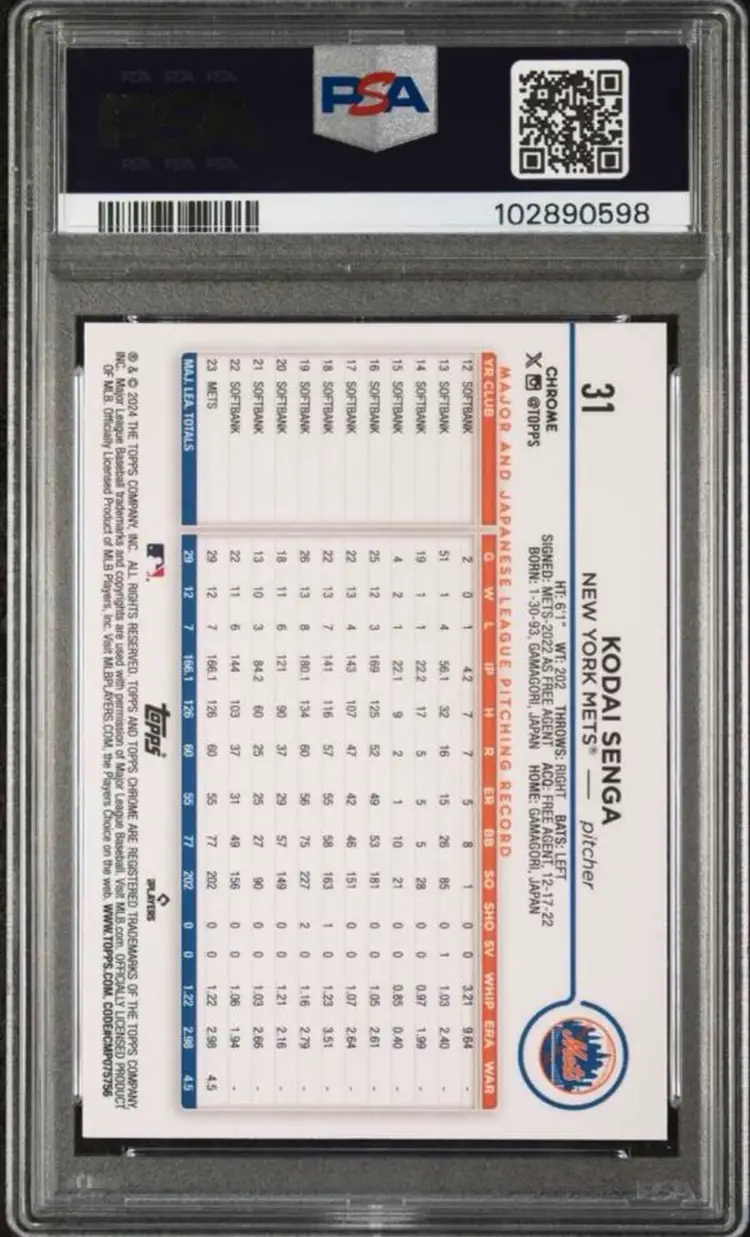 Kodai Senga 2024 Topps Chrome - Lightboard Logo PSA 8