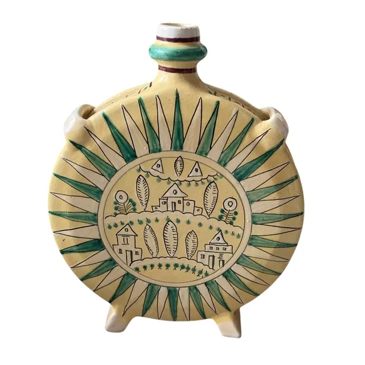 Vintage Hand Painted Pilgrim Bottle Shape Made In Modra Slovakia