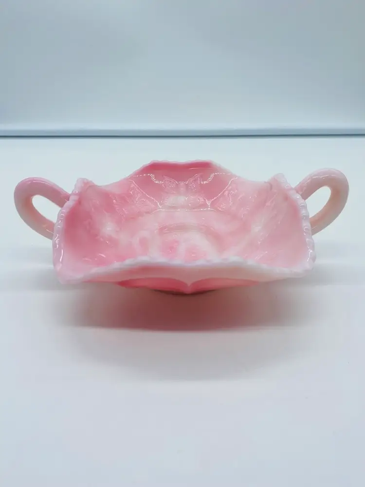 Fenton Rosalene Slag Glass Two Handled Butterfly Bon Bon Candy Dish 8 1/4" Including Handles