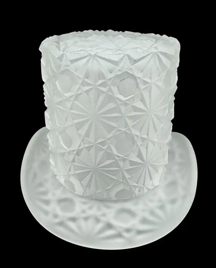 Vintage Fenton Frosted Satin Clear Glass Top Hat Toothpick Holder Daisy & Button