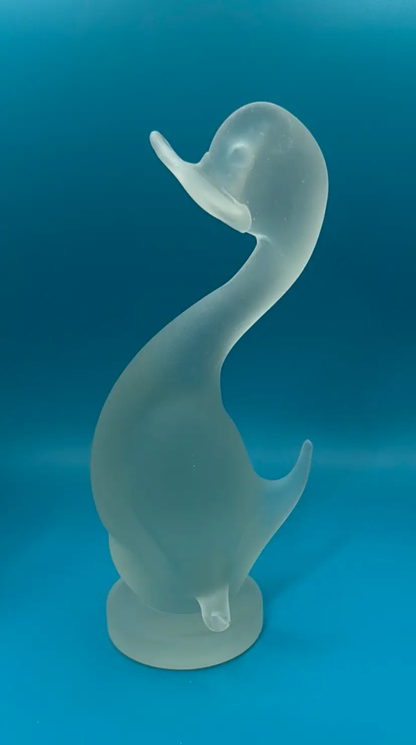 Satin Blown Glass Duck Figurine 7.5” tall