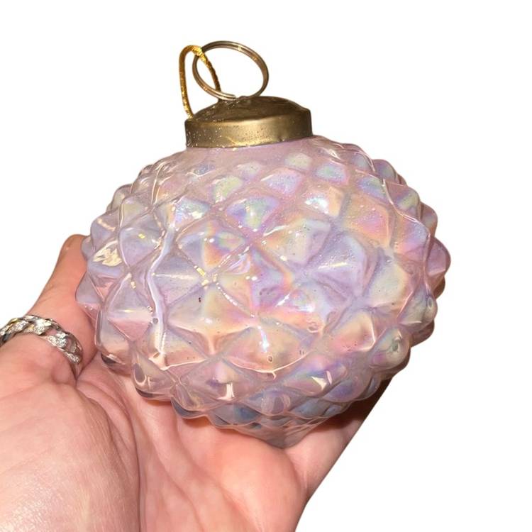 #01 - Repro Kugel Glass Ornament Pink Opalescent Glass  3.5”