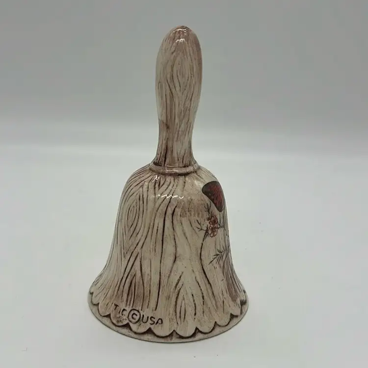 Treasure Craft Butterfly Moth Wood Grain Ceramic Bell