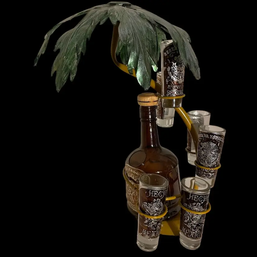 Metal Palm Tree Decanter Set