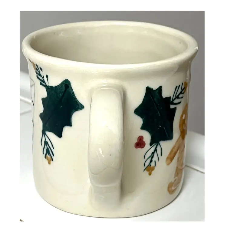 Hartstone Pottery Hand Painted Christmas Gingerbread Man Stocking Ornament Coffee Tea Mug 3.5 in Height