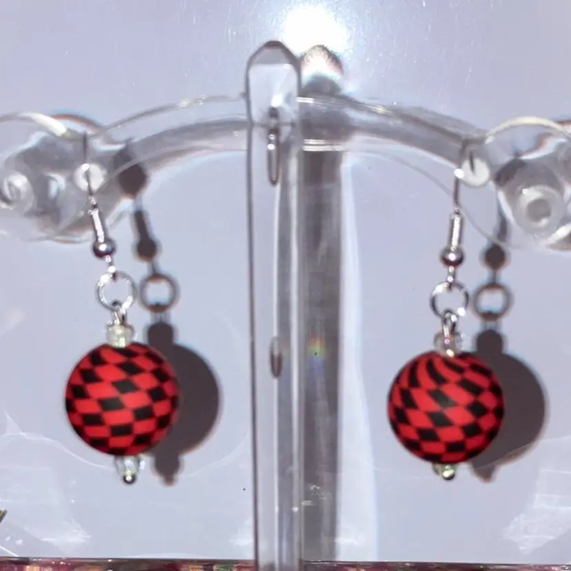925 Stamped Sterling Silver Fish Hooks! Acid Tested! Made By Me! 1 3/4” Drop! UV Reactive! Black And Red!