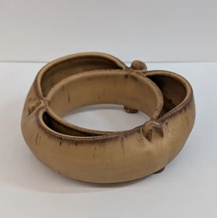 Vintage Studio Pottery Pansy Ring Pinched Vase Brown Glazed Handmade Ceramic