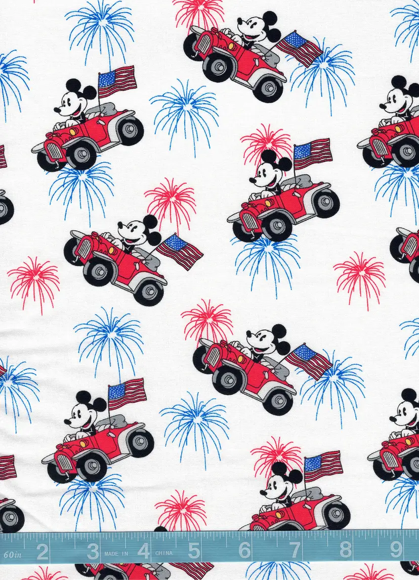 Disney Patriotic Mickey Mouse Red Car Fireworks Quilt Cotton Fabric by the Yard – Americana Mickey Mouse Fabric – Fourth of July Cotton Fabric for Quilts, Crafts & Kids Sewing Projects