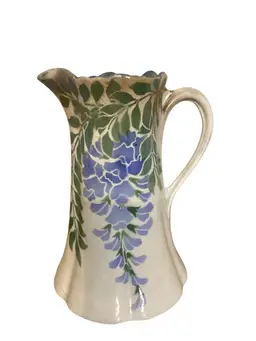 Antique K&G Luneville Bluebell Flowers And Leafs 10” Tall Pitcher Rare