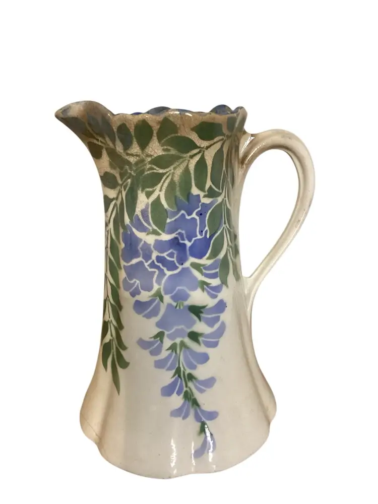Antique K&G Luneville Bluebell Flowers And Leafs 10” Tall Pitcher Rare