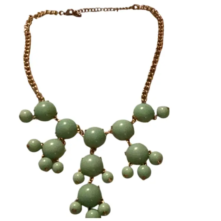 Green Bib Necklace Gold toned
