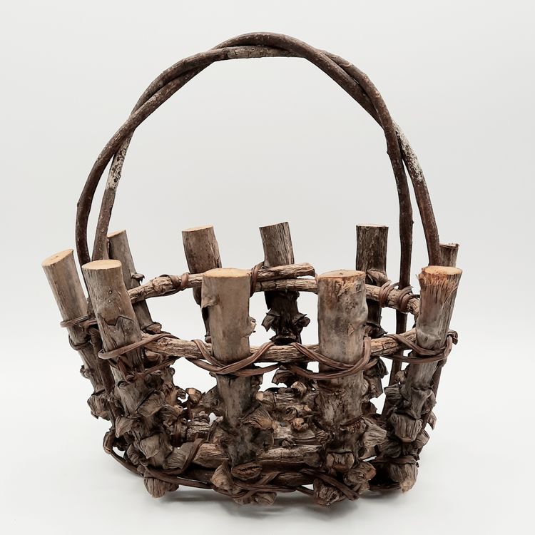Primitive Rustic Adirondack Mushroom Foraging Basket Branch Twig