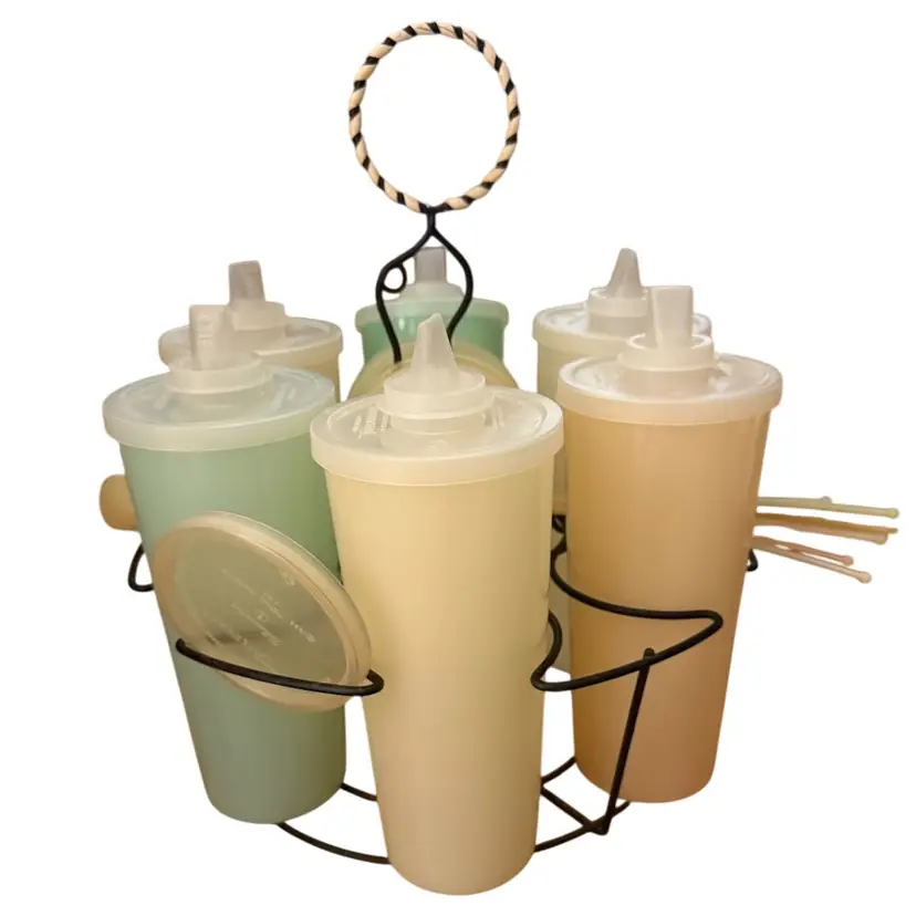 Tupperware Millionaire Line Ice Tea, Set And Wire Caddy With Spoons