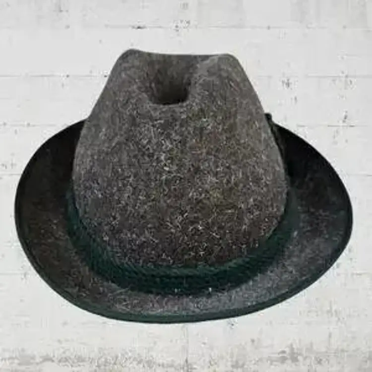 Vintage 1950s Gray Green German Bavaria Wool Traditional Alpine Trilby Hat