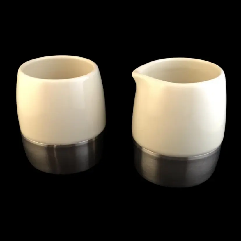 2005 Starbucks Coffee Co. Porcelain Open Creamer & Sugar Set with Stainless Base & Non-skid surface