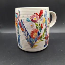 Anthropologie Monogram 'M' Mug With Vibrant Floral Design & Textured Finish