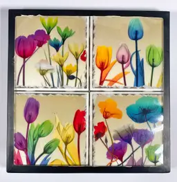 *NIB* Set of 4 Floral Tulips Theme Ceramic Coasters w/Cork Backing 4"x4"