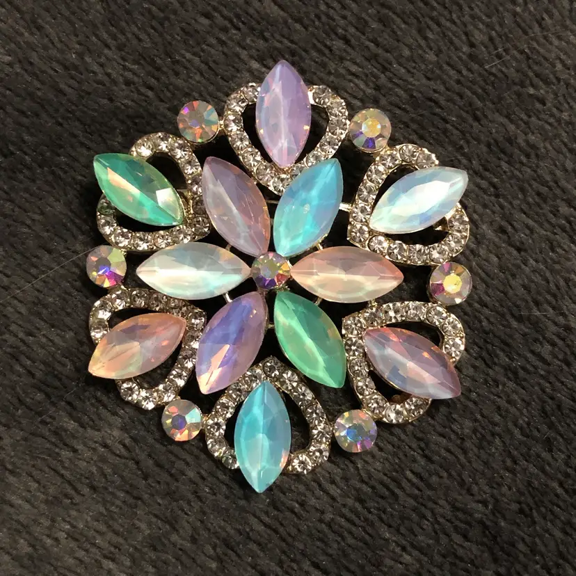 Gorgeous Arora Borealis AB Colorful Starburst Flower Brooch