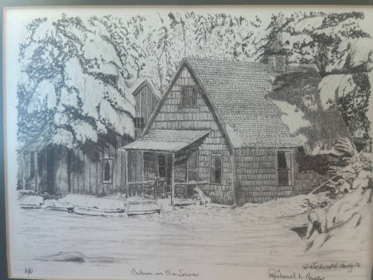Cabin in the Snow Artist Print by Richard Cady framed