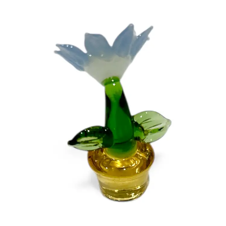 Mini Handblown Art Glass Blue Flower Figurine And Christmas Stocking