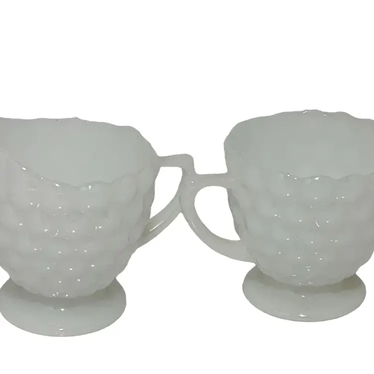 Vintage Beautiful-Anchor Hocking Fire King Milk Glass Bubble Sugar Bowl And Creamer
