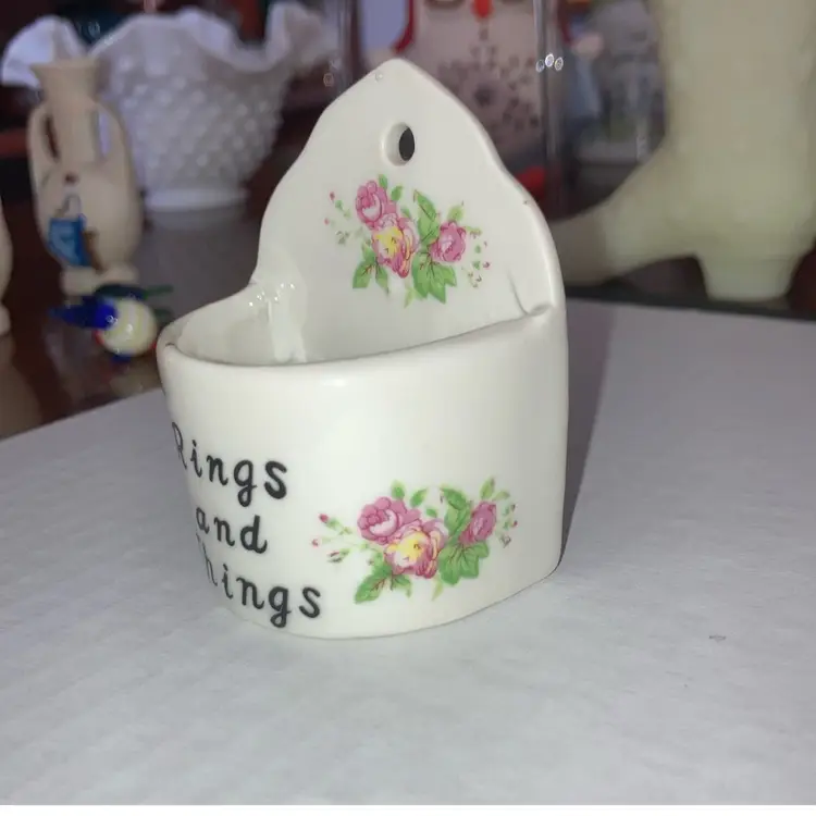Miniature Wall Pocket Rings And Things 2 3/4” Tall Floral Porcelain