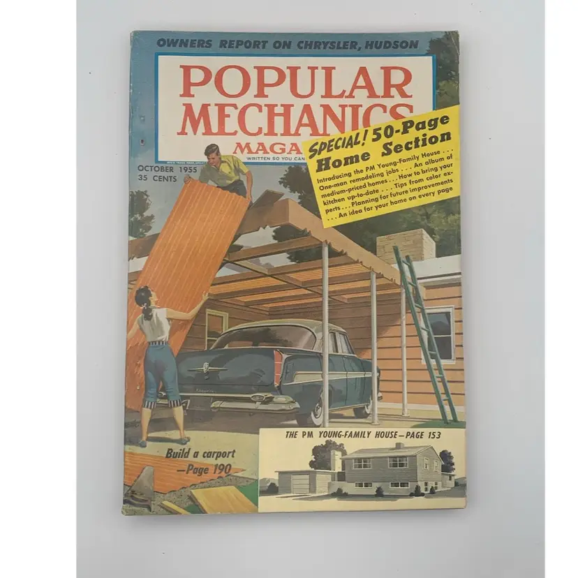 Popular Mechanics October 1955 Magazine. Build A Carport + 50 Page Home Section