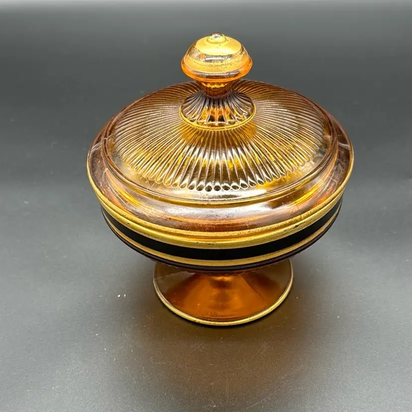 Vintage Mid Century Amber Cut Compote