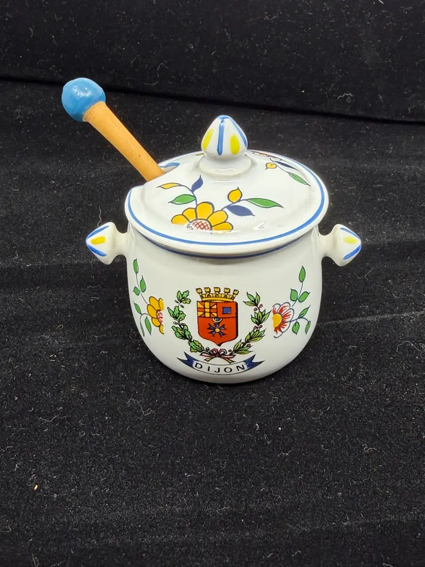 MAILLE 1747 Lidded Mustard Porcelain Jar with Spoon * Made in France