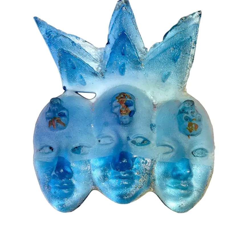 Blue Art Glass 2 Tone Finish Face Masks With Skulls and Crown Artist Piece