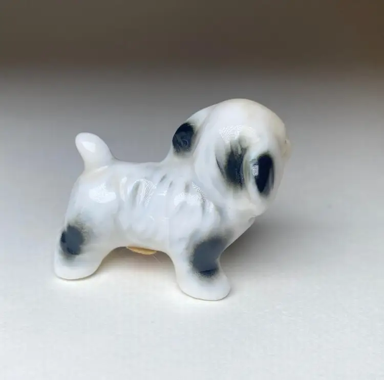 VTG Bone China Black/White Puppy Dog Figurine 2"