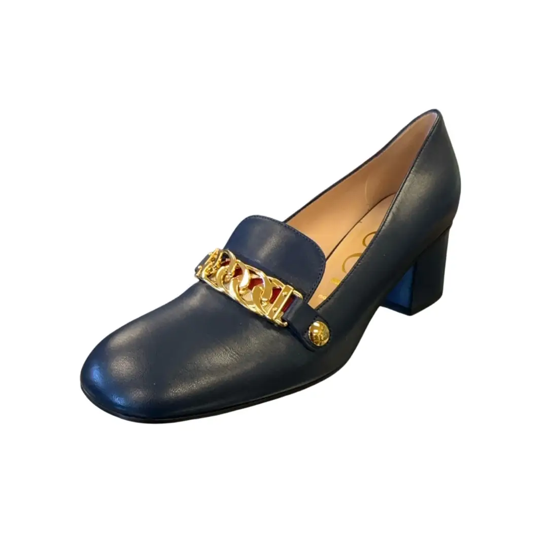 Gucci Navy Sylvie Block Heel Pumps SZ 39