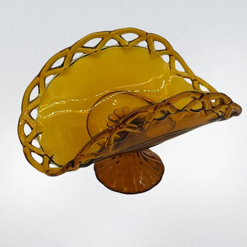 Compote Banana Boat  Pedestal Stand Vintage Indiana Glass Amber Footed- Mid-Century Modern - 1970s 13” x 9”