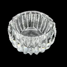 #219A  Beautiful Vintage Imperial Glass "Zipper" Open Salt Dip Made In The 1970’s. Pressed Glass Dish Featuring A Vertical Zipper-like Pattern. Highly Faceted With UV Glow 
Makes A Fun Paperweight Stand