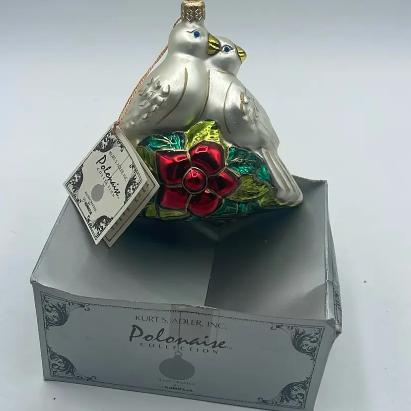 Kurt Adler Polonaise "DOUBLE DOVES" Ornament w/Box Blown Glass