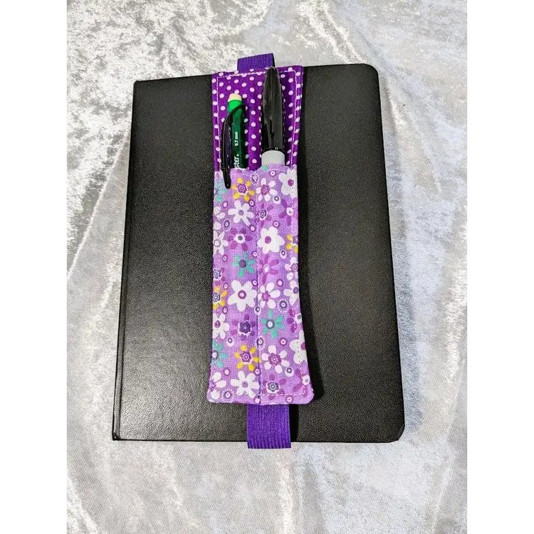 Pen or Pencil Holder Bookmark, Handmade - Purple Floral