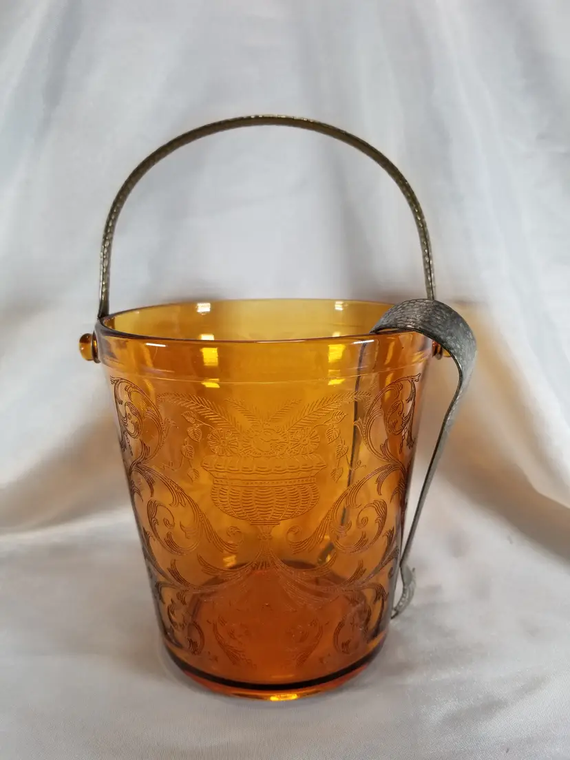 Vintage Cambridge Amber Urn Etch 710 Glass Ice Bucket