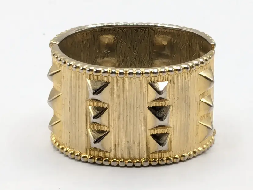 Gold Tone Stud Clamper Bracelet Wide Bangle