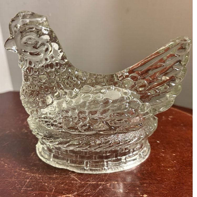 Clear Glass Chicken Hen On A Nest Candy Container READ