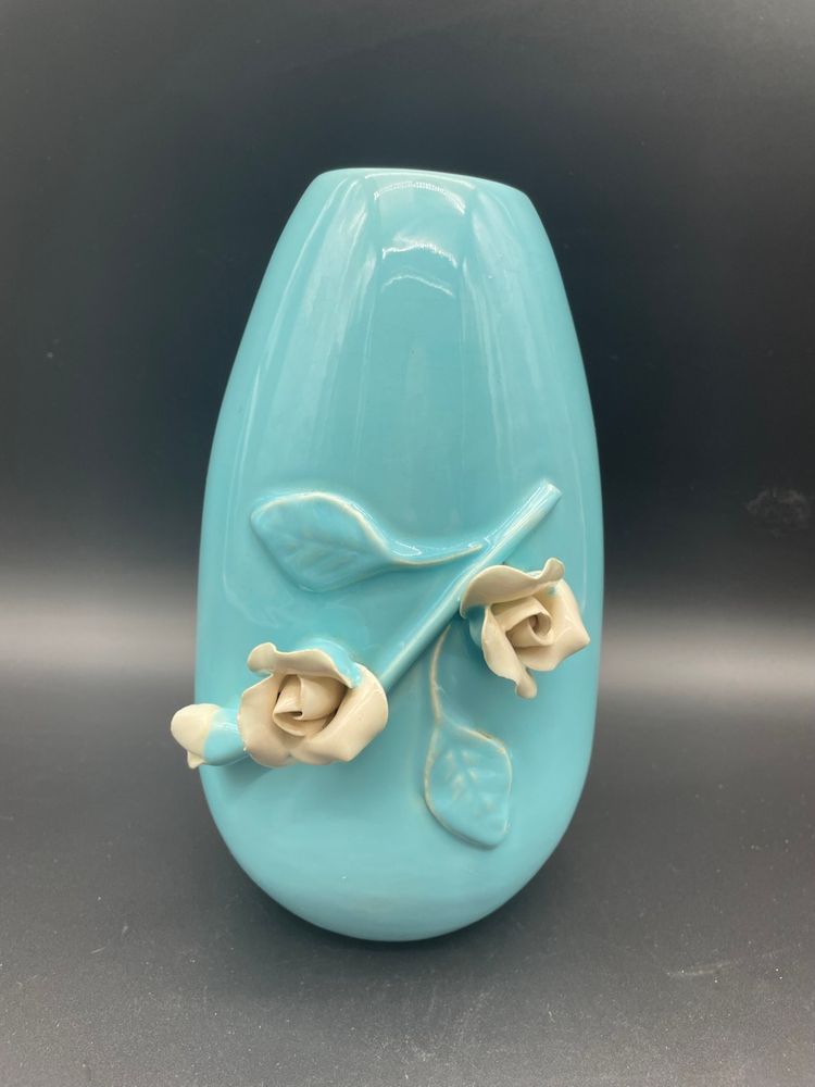 #14 Vintage Haldeman California Caliente Pottery Blue & White Rose Vase