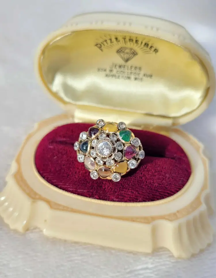 Antique Vtg 10k Gold Sapphire Emerald Princess Harem Cathedral Ring Sz 9.5 - 7.9g