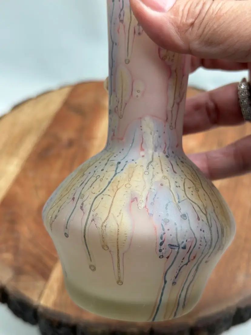 SALE Vintage SIMRON Israeli Art Glass Israel Vase Hand Painted Acid Wash Incredible