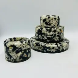 4 Vintage Black And Grey Resin Vomit Lucite Candle Holders