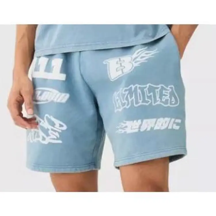 Boohoo NWT Relaxed Moto Puff Print Washed Lounge Shorts M